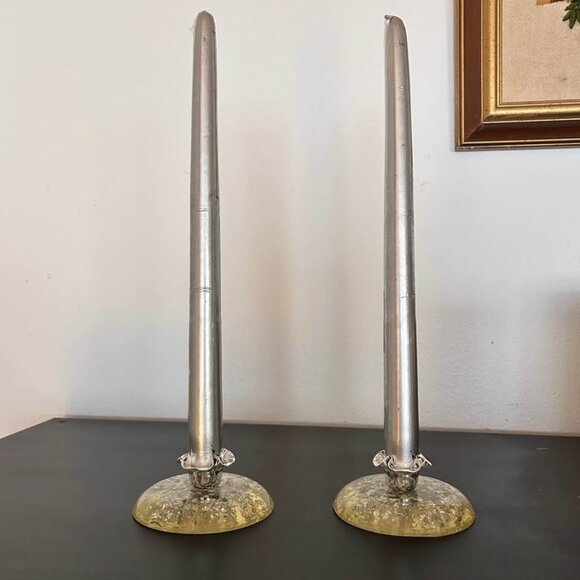 Vintage Lucite & Silver Flake Taper Candle Holders – 1960s/70s Mid-Century Glam - Picture 1 of 10